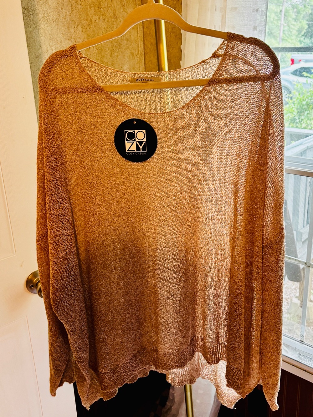 Cozy Casual NWT 2X/3X Brown Open Knit Lightweight Sweater Top